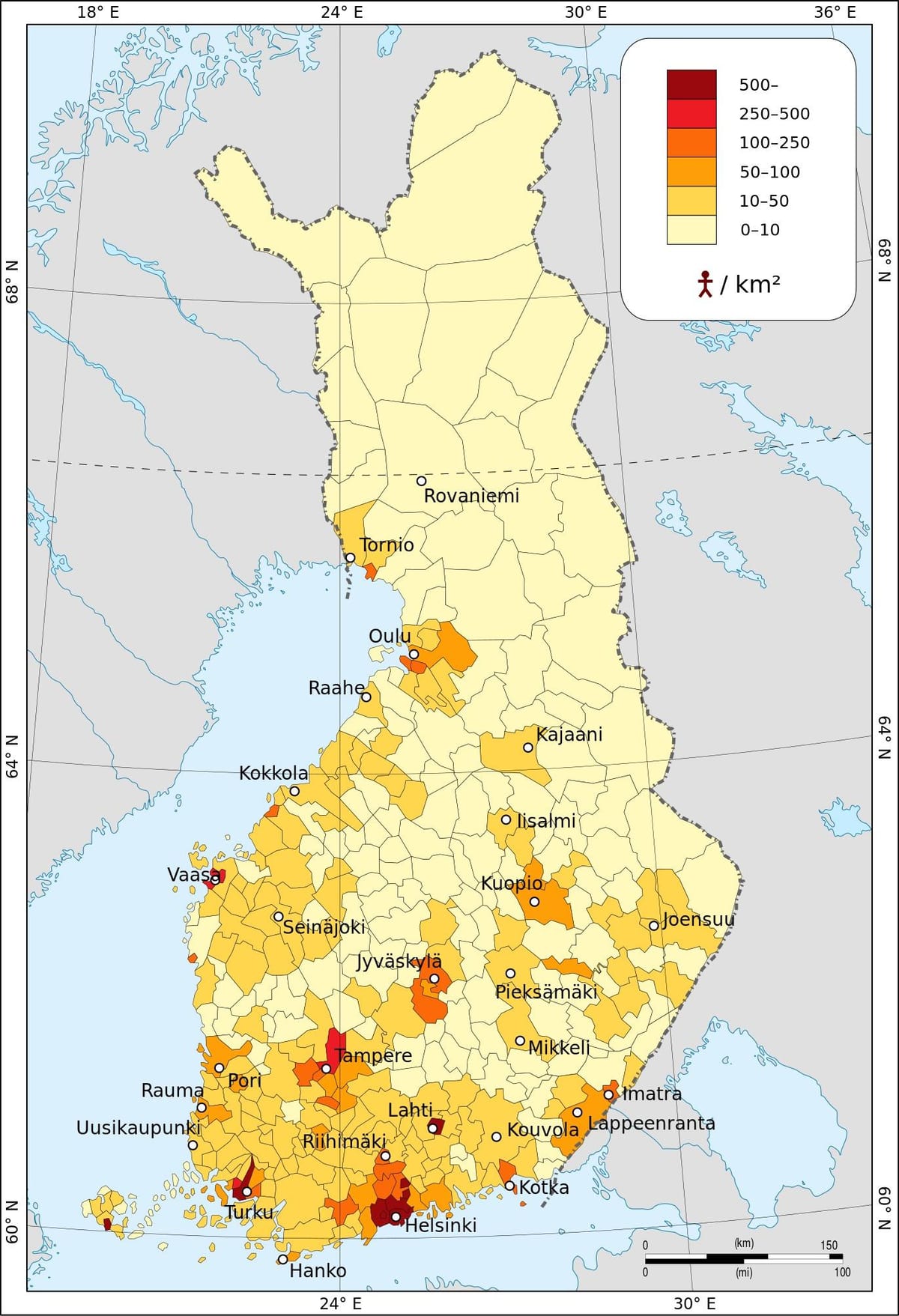 Finnland íbúafjölda kort
