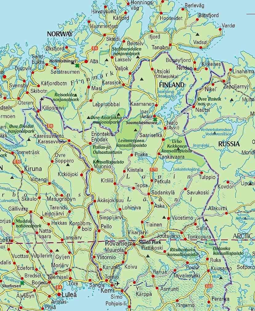 Kort af Finnlandi gönguferðir