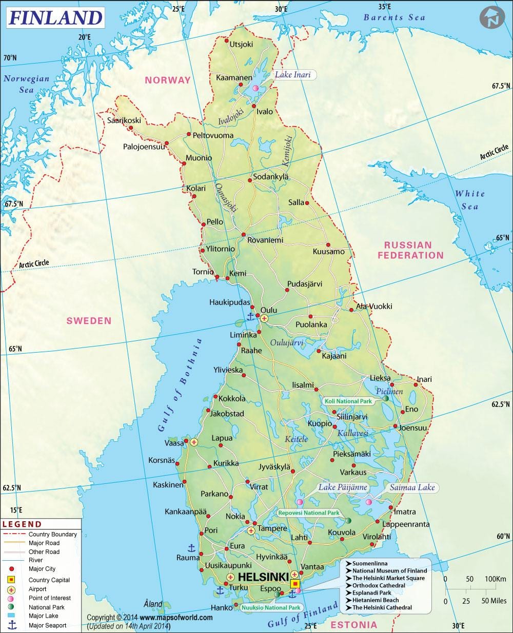 Kort af Finnlandi landafræði