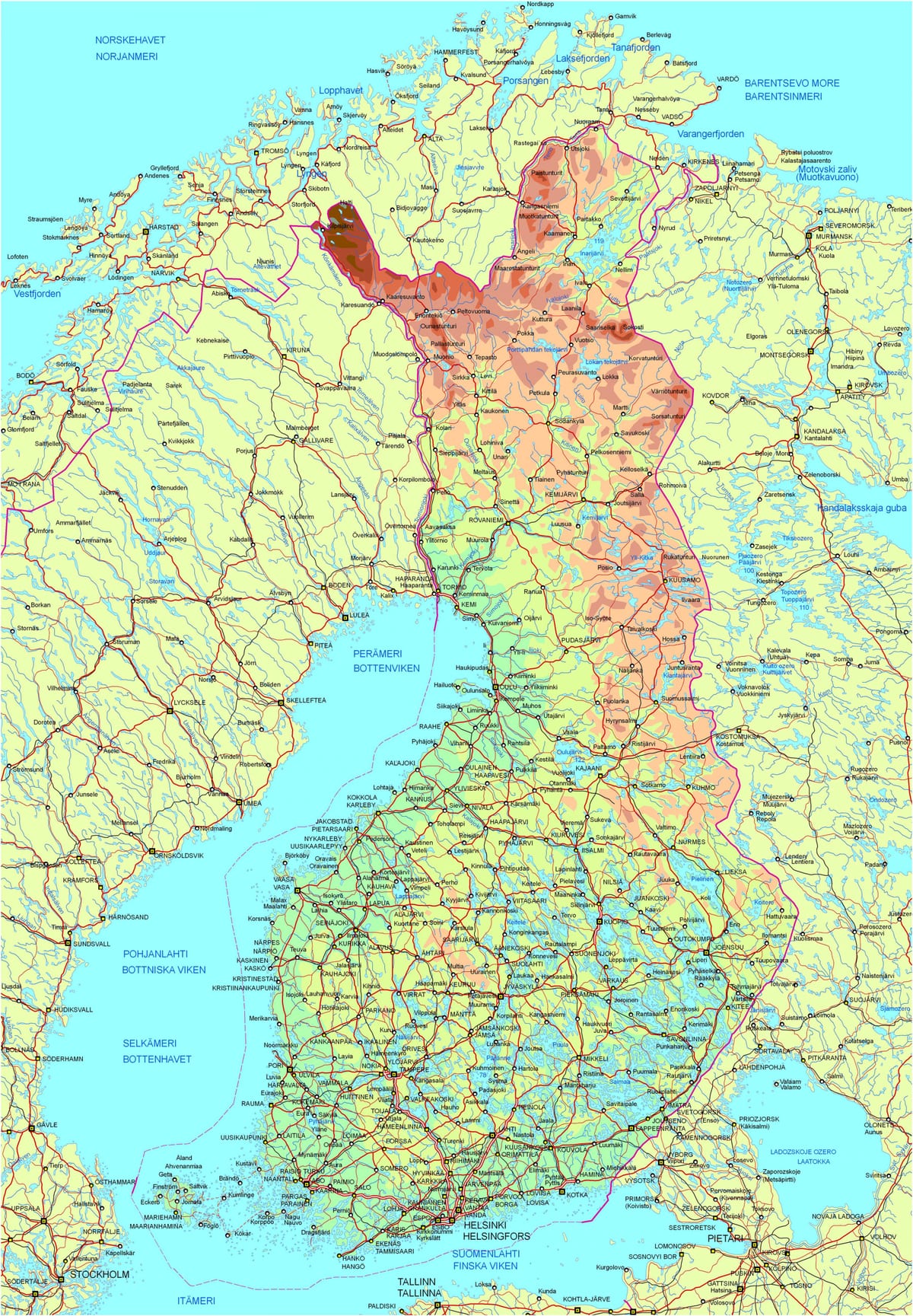 Kort af veginum Finnlandi