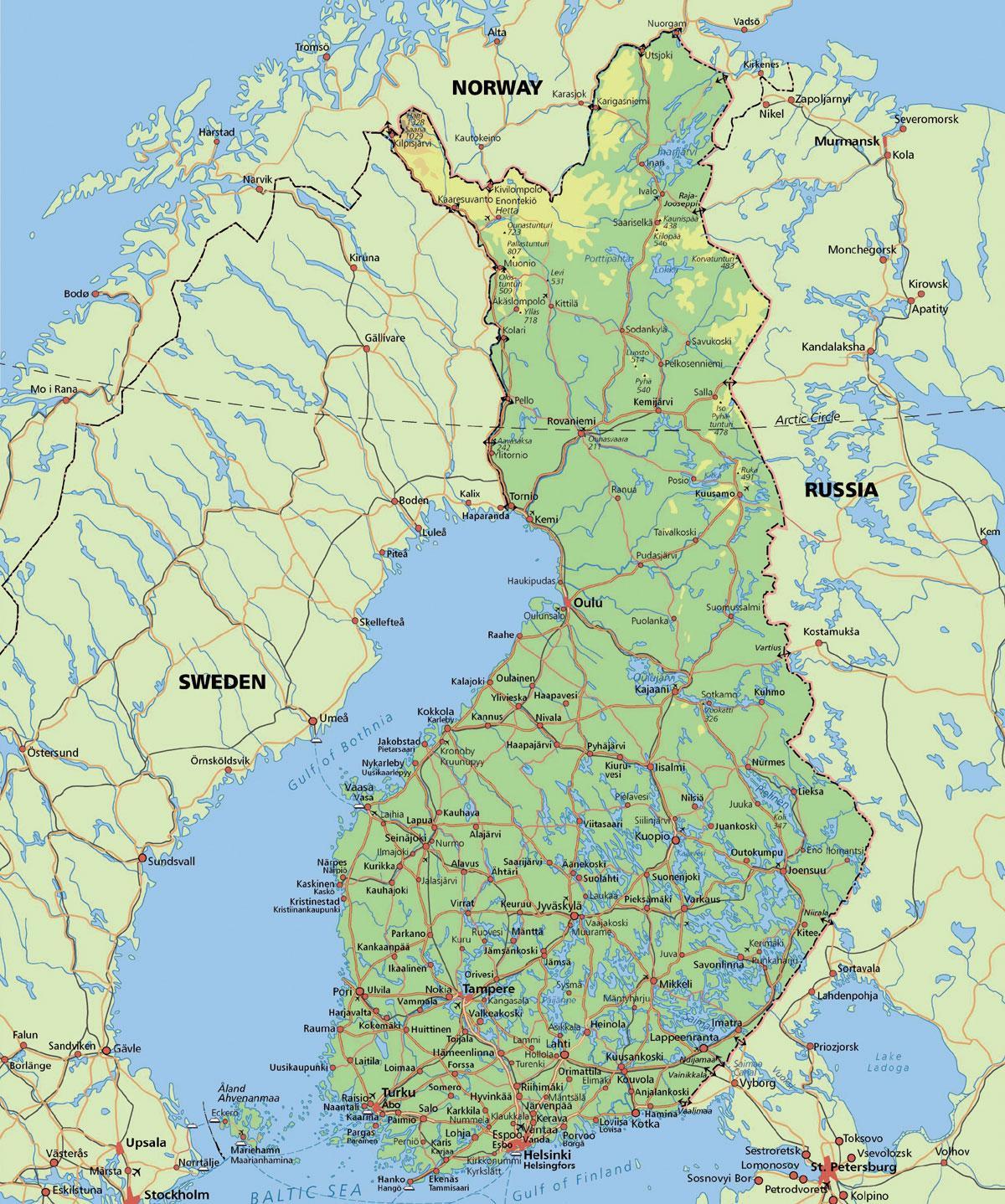 Kort af heimskautsbaug Finnlandi