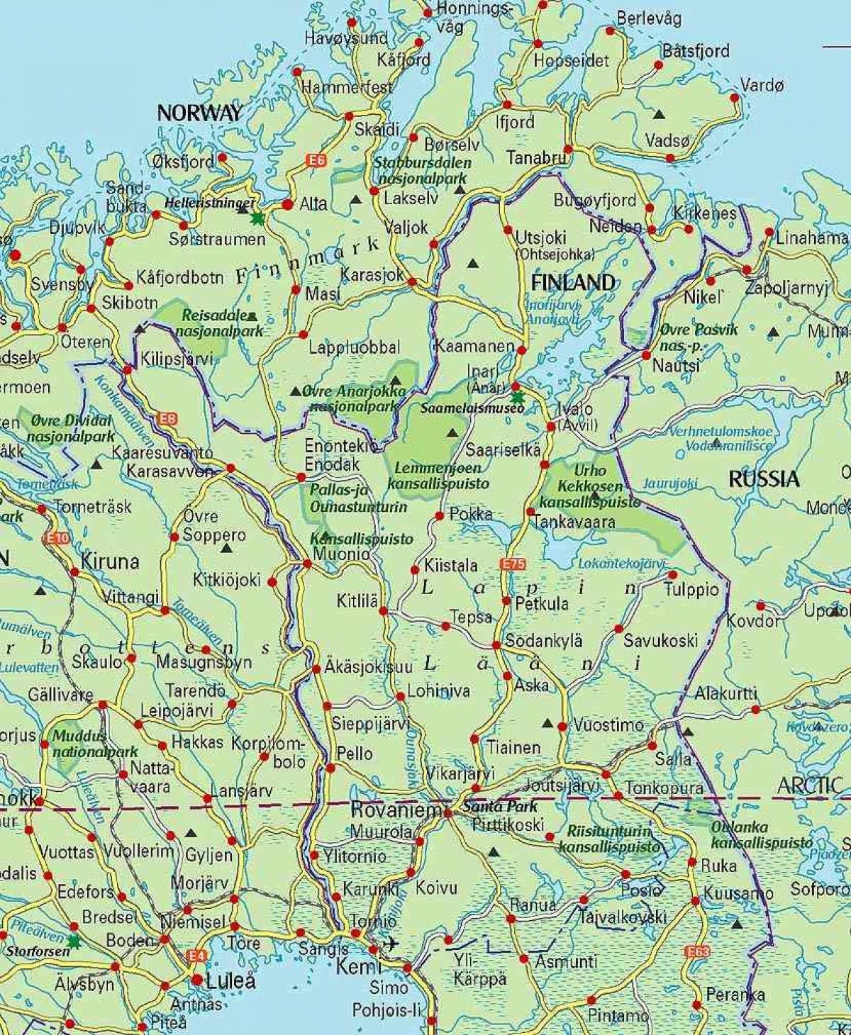 kort af Finnlandi og lapplands