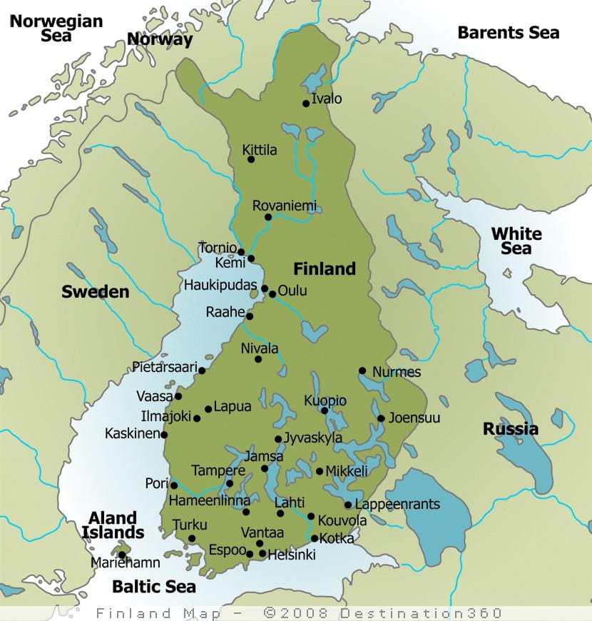 Kort af útilegu Finnlandi